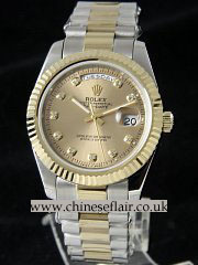 Replica Rolex Day Date II Gold Dial Diamond Watch 41mm